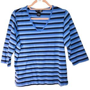 Lane Bryant Venezia Blue Black Stripe V Neck Pullover Women Size 14/16